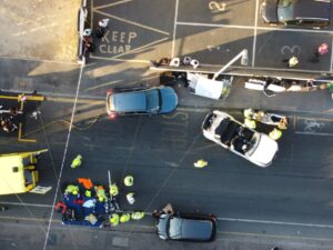 drone footage of the aftermath of a car accident
