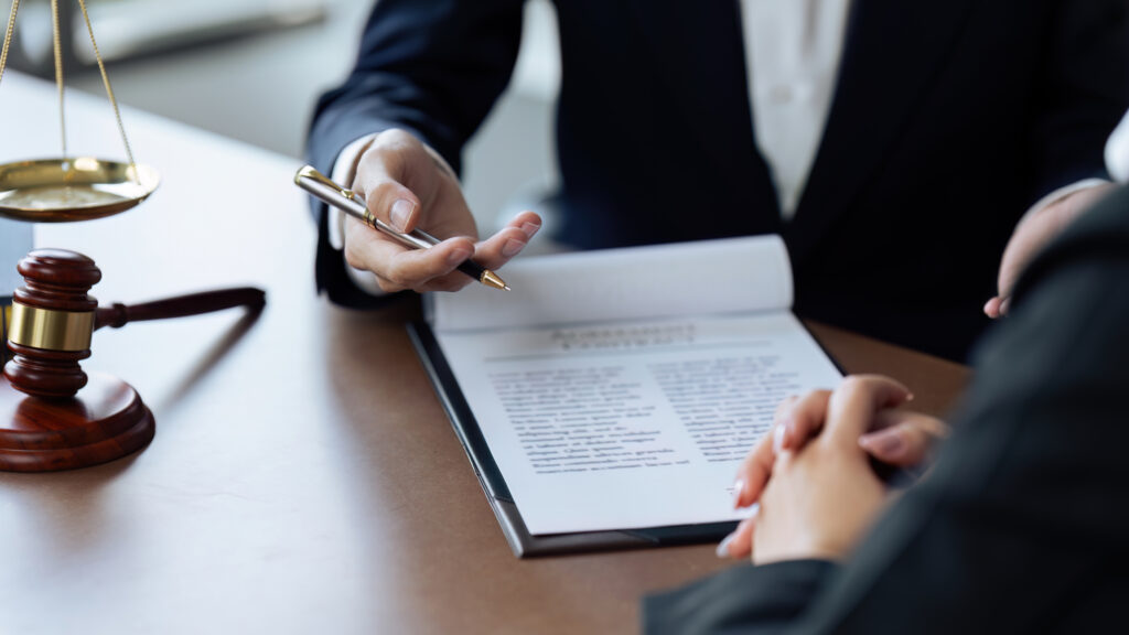 Lawyer, legal advisor, businessperson explaining agreement details Business contracts.