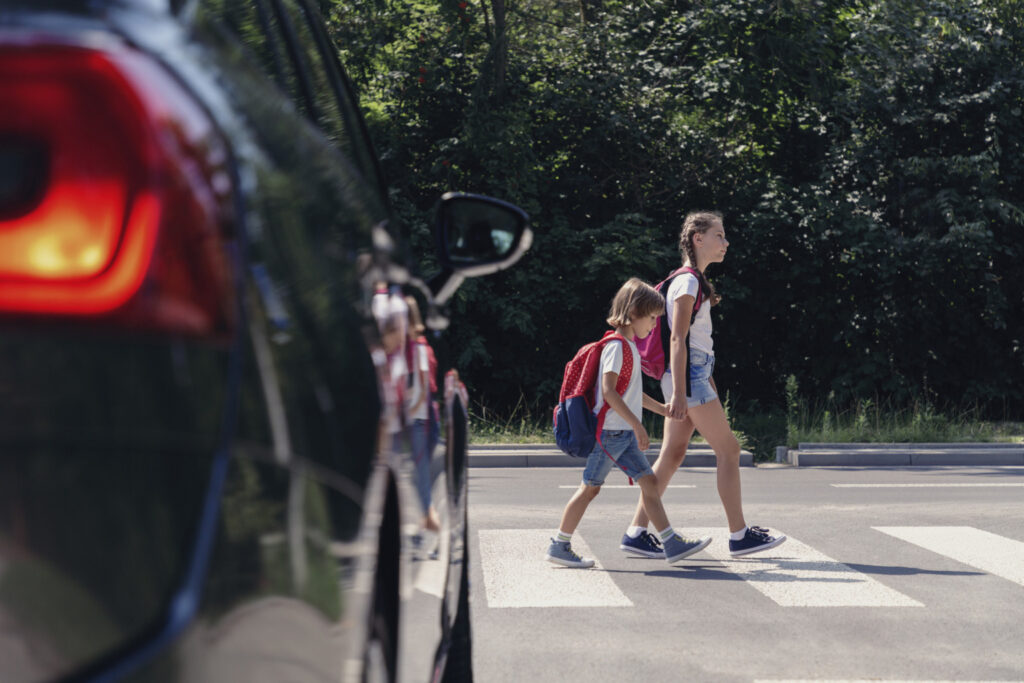 pedestrians crossing the street